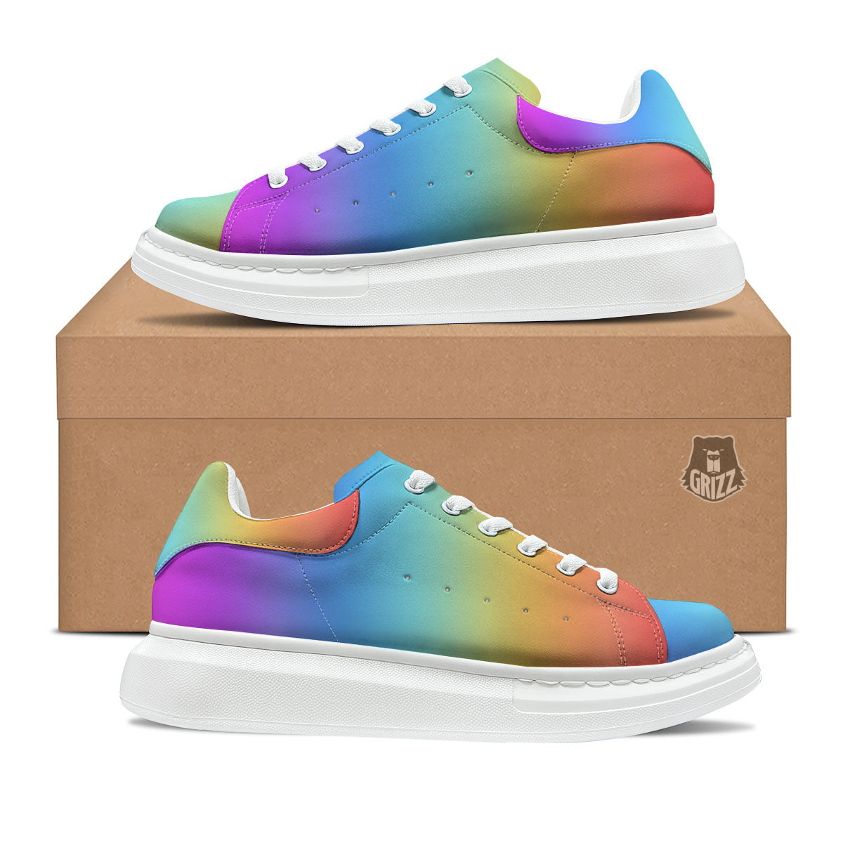 Gradient Rainbow Print Pattern Platform Shoes-grizzshop