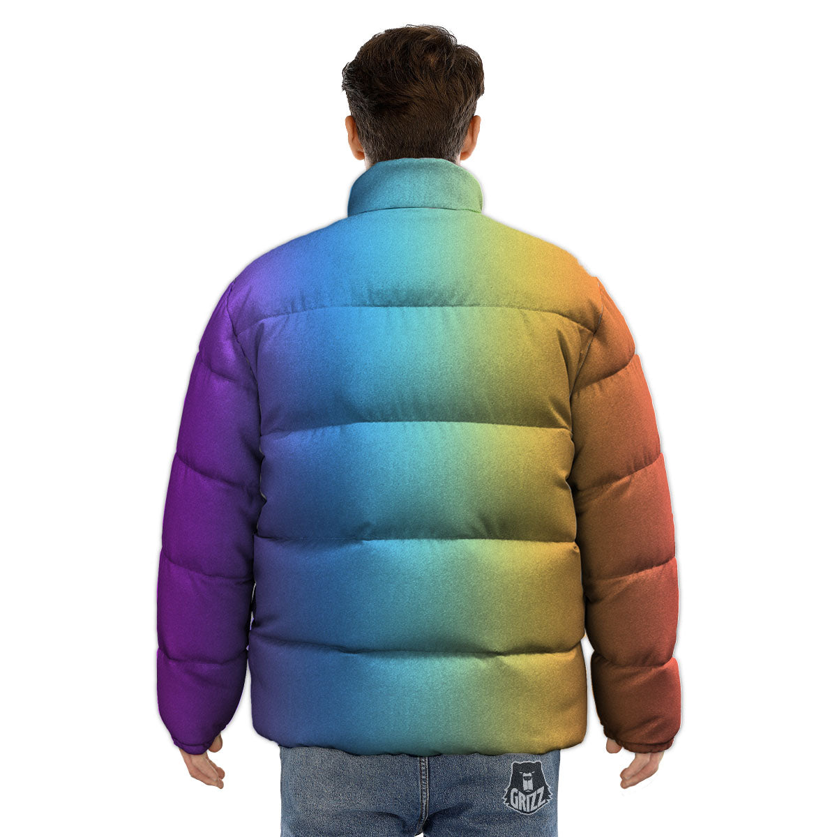 Gradient Rainbow Print Pattern Puffer Jacket-grizzshop