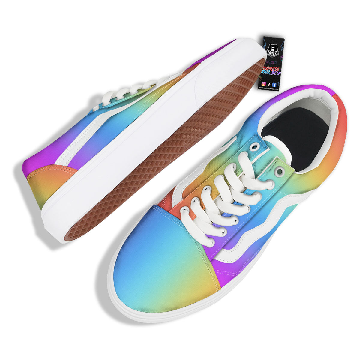 Gradient Rainbow Print Pattern Skate Shoes-grizzshop
