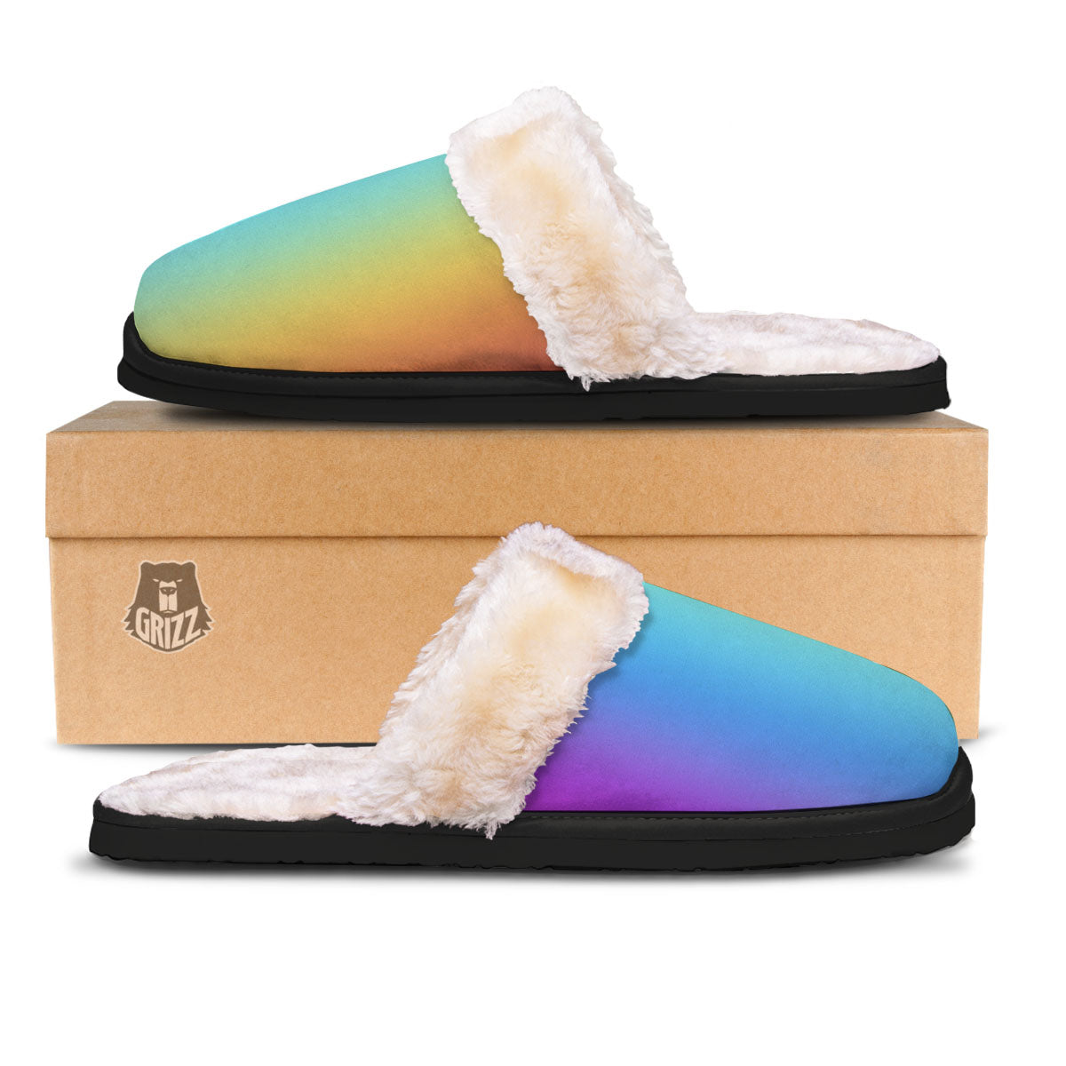 Gradient Rainbow Print Pattern Slippers-grizzshop