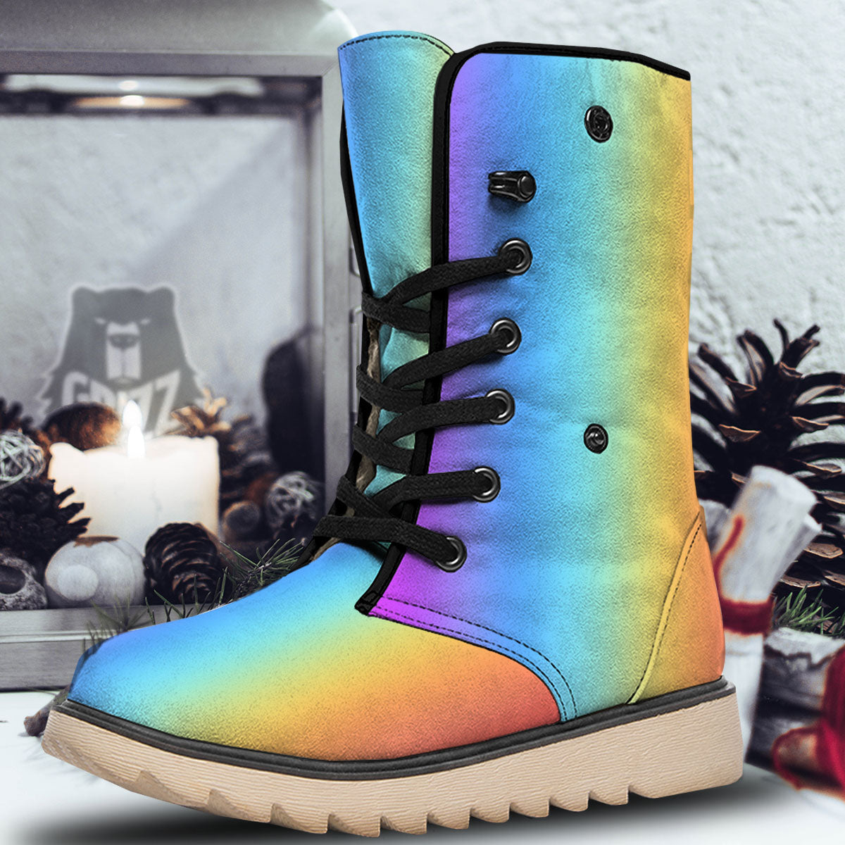 Gradient Rainbow Print Pattern Snow Boots-grizzshop