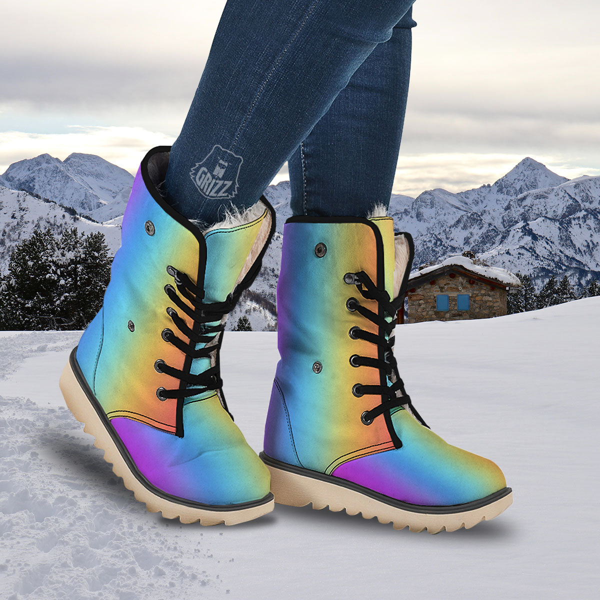 Gradient Rainbow Print Pattern Snow Boots-grizzshop