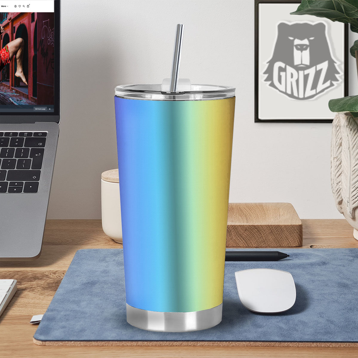 Gradient Rainbow Print Pattern Tumbler-grizzshop