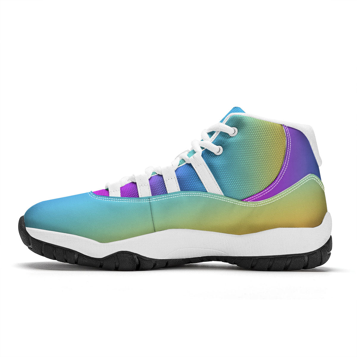 Gradient Rainbow Print Pattern White Bball Shoes-grizzshop