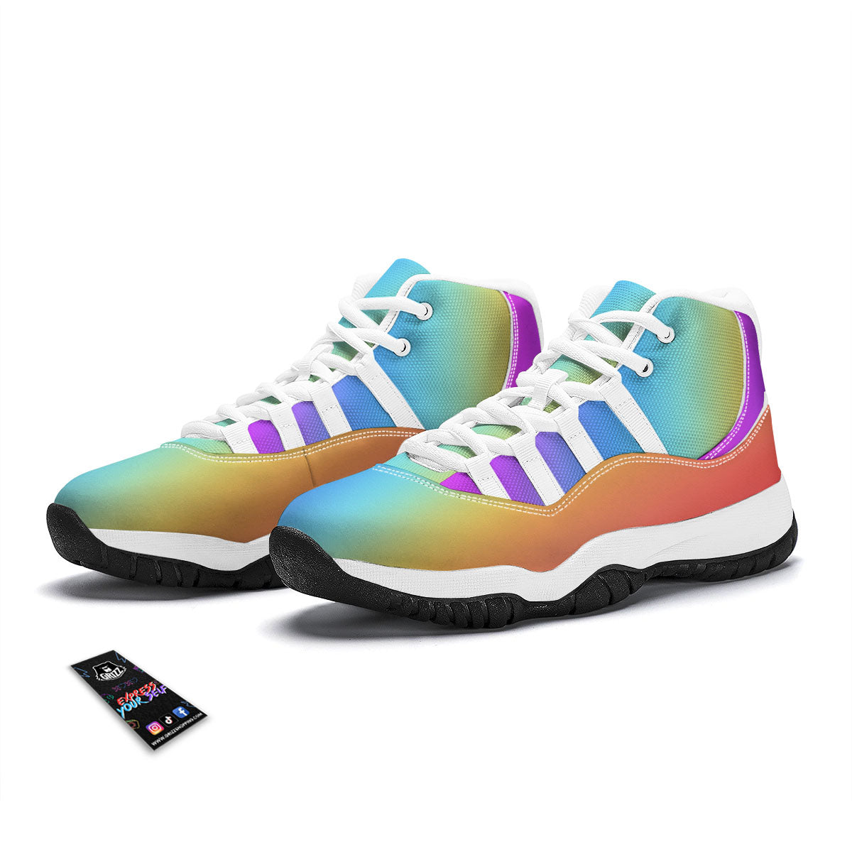 Gradient Rainbow Print Pattern White Bball Shoes-grizzshop