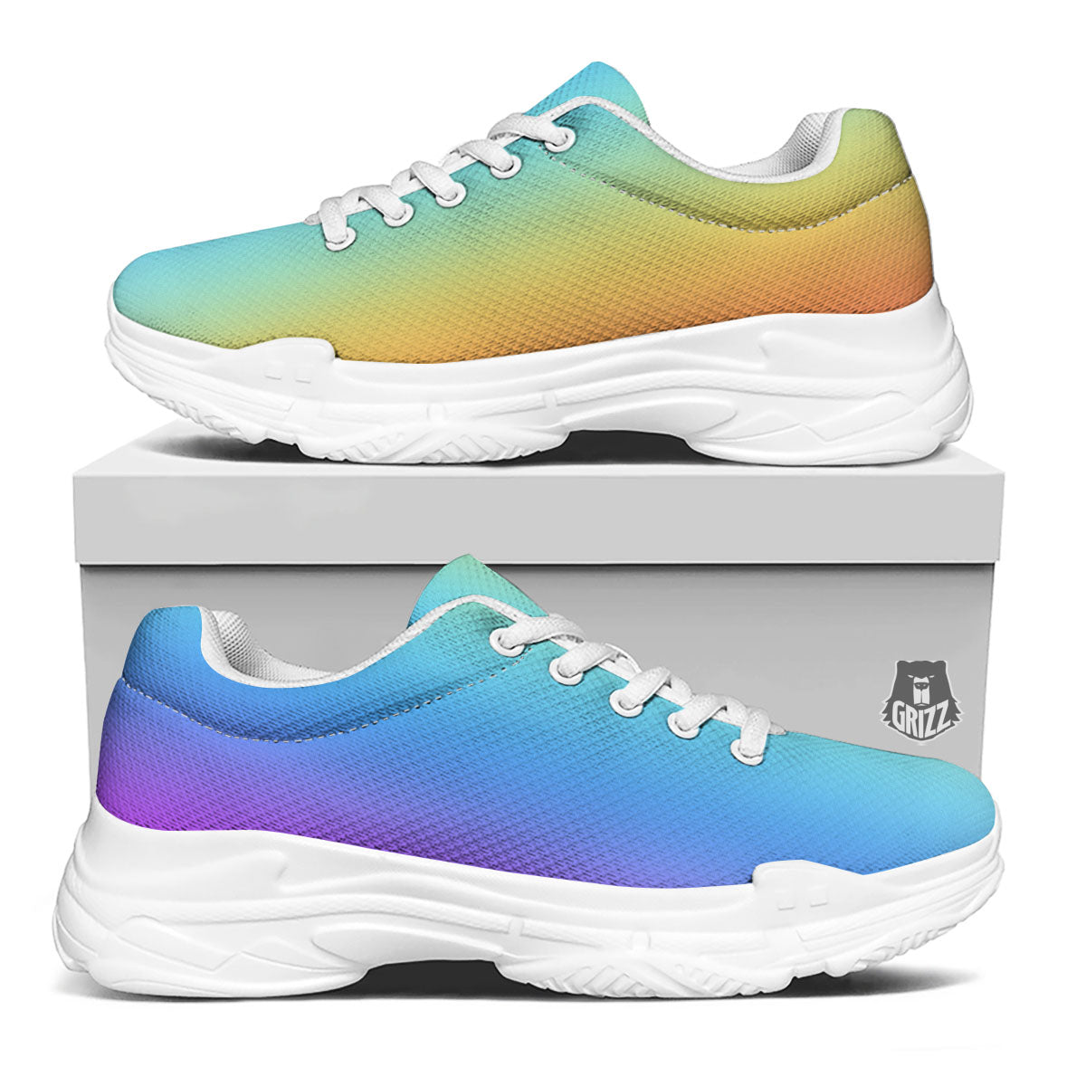 Gradient Rainbow Print Pattern White Chunky Shoes-grizzshop