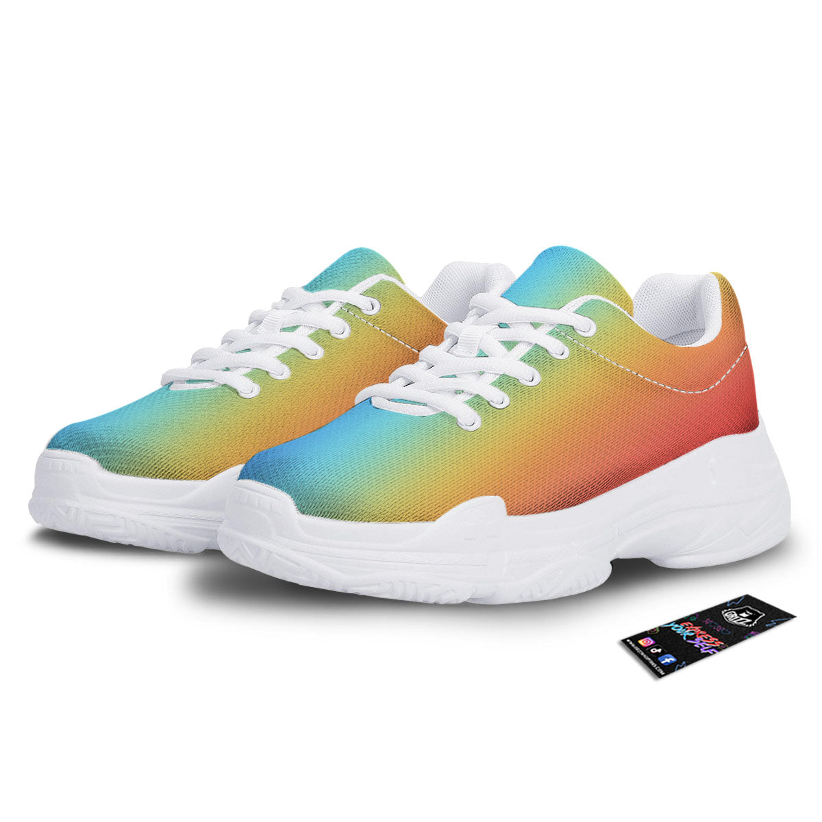 Gradient Rainbow Print Pattern White Chunky Shoes-grizzshop