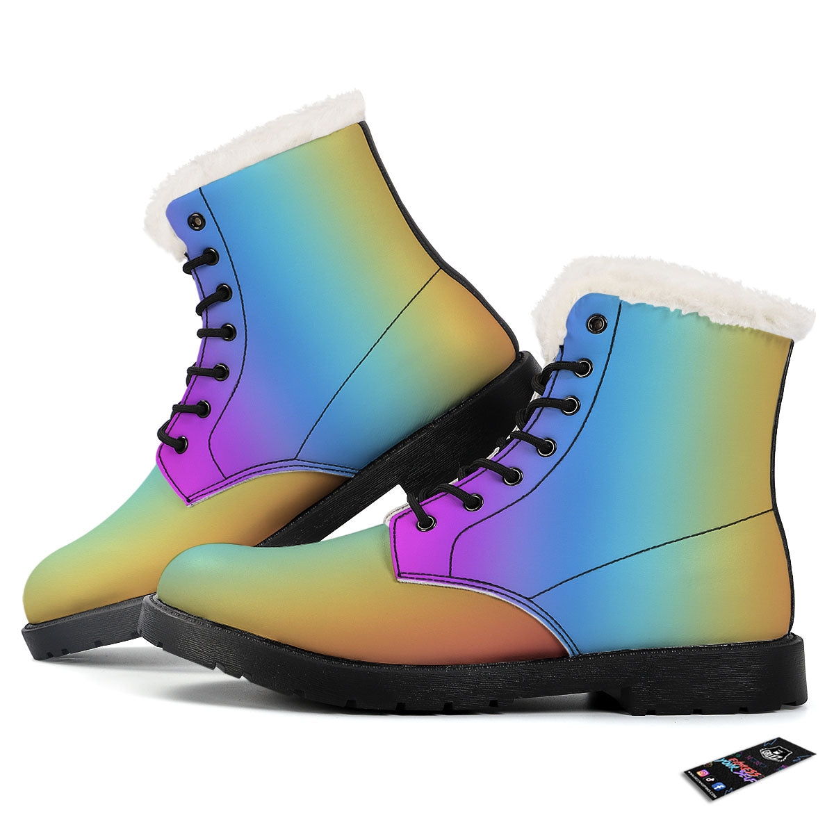 Gradient Rainbow Print Pattern Winter Boots-grizzshop