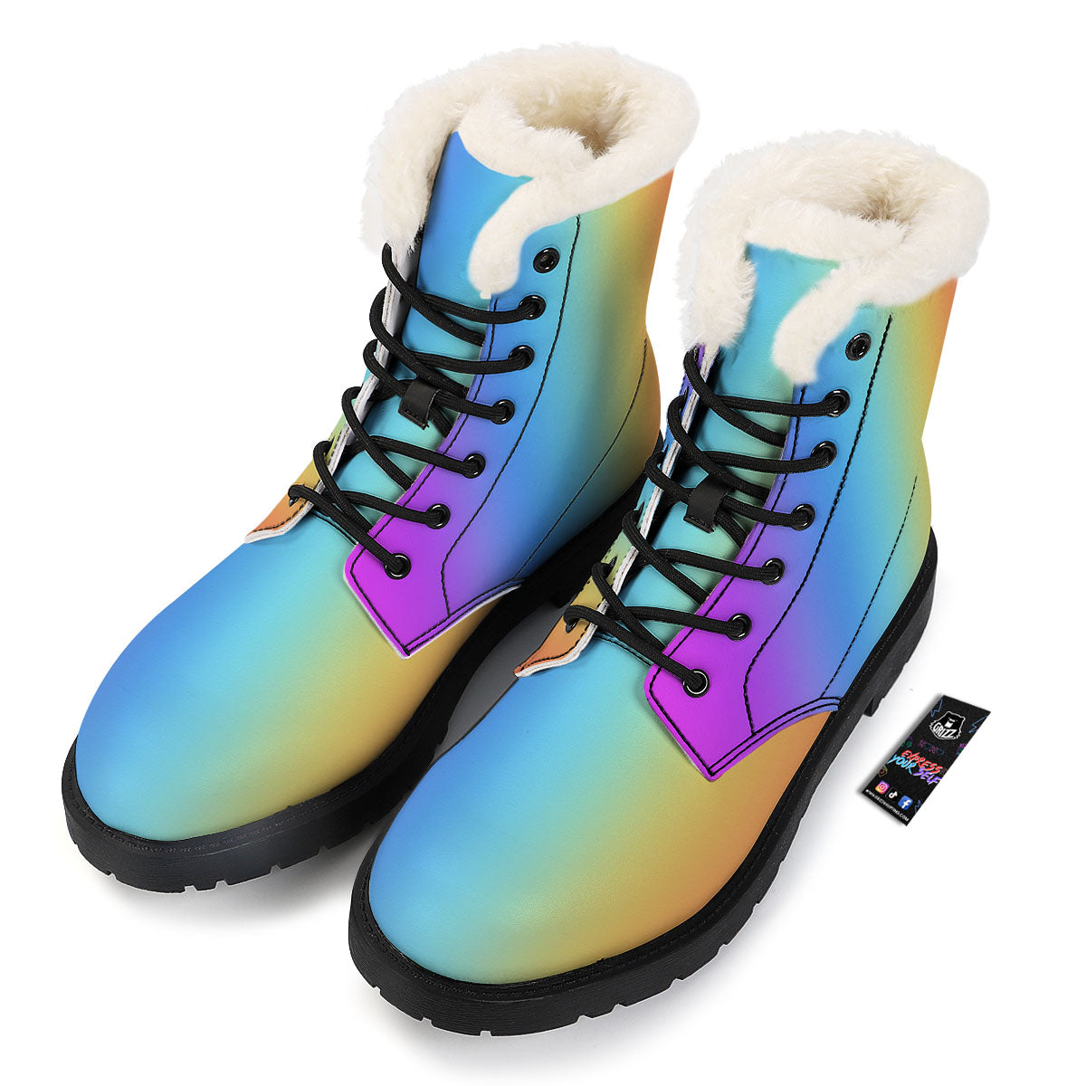 Gradient Rainbow Print Pattern Winter Boots-grizzshop