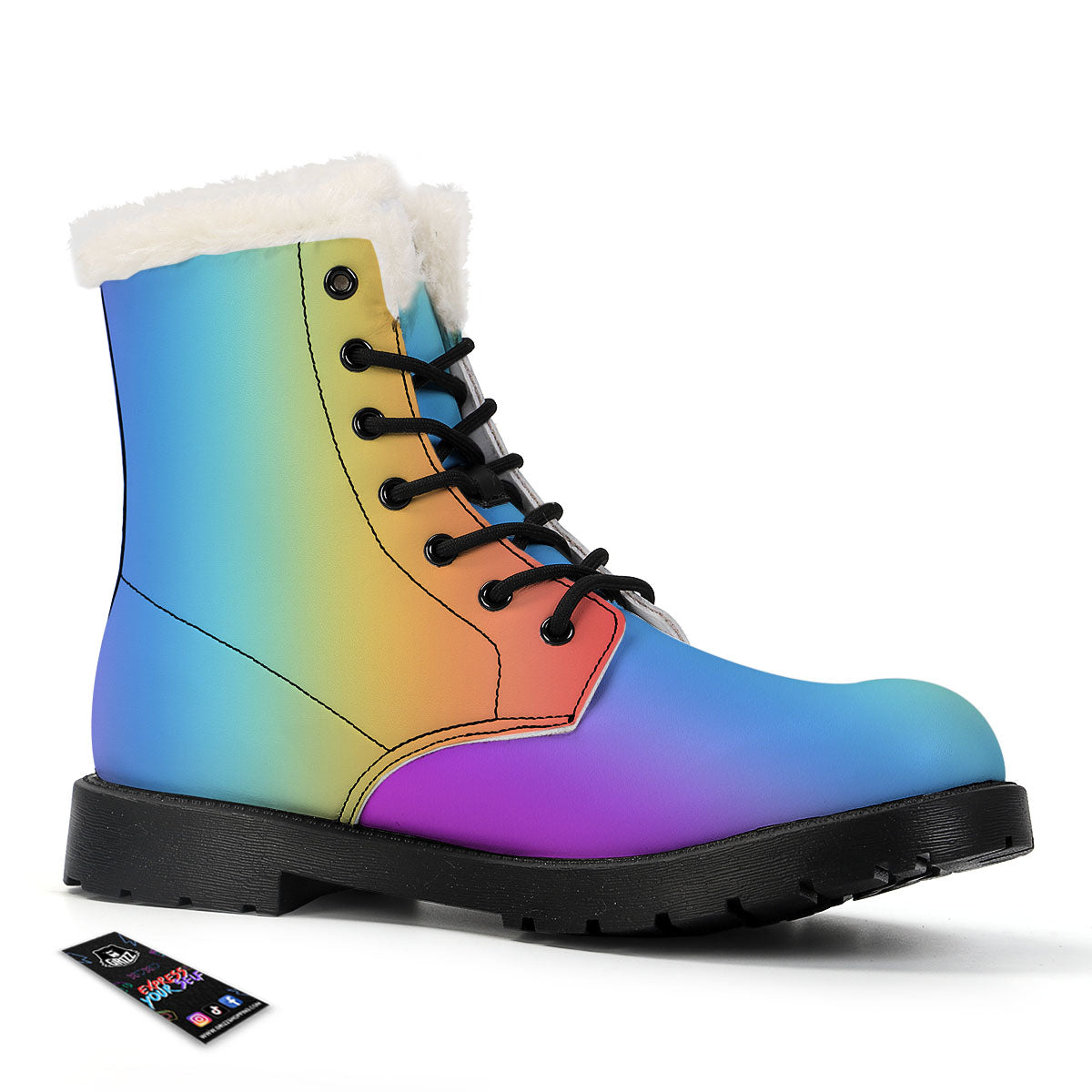 Gradient Rainbow Print Pattern Winter Boots-grizzshop