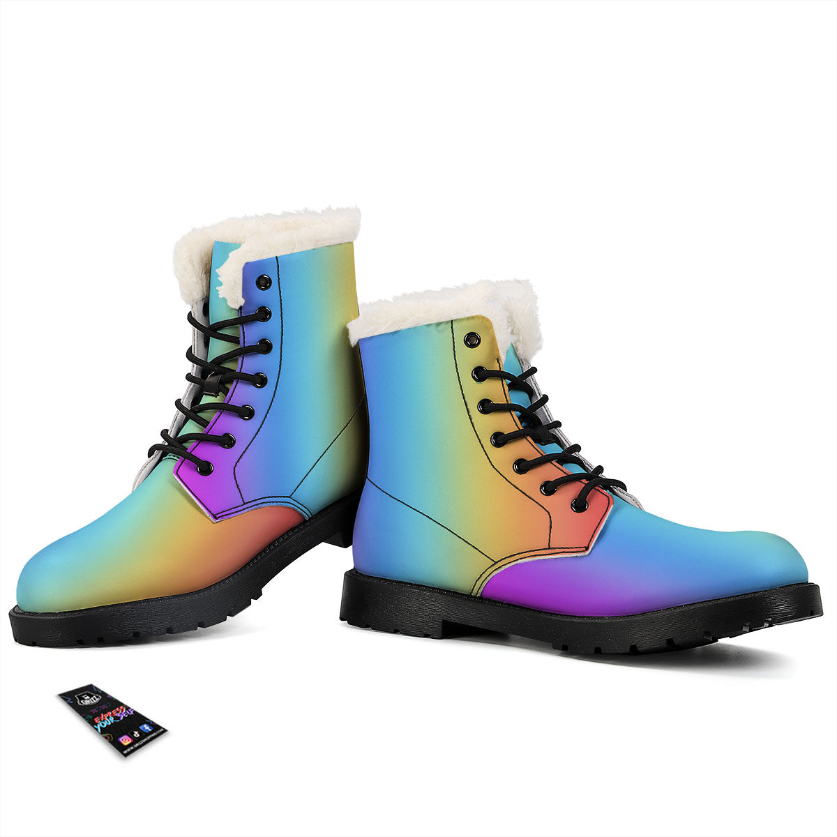 Gradient Rainbow Print Pattern Winter Boots-grizzshop