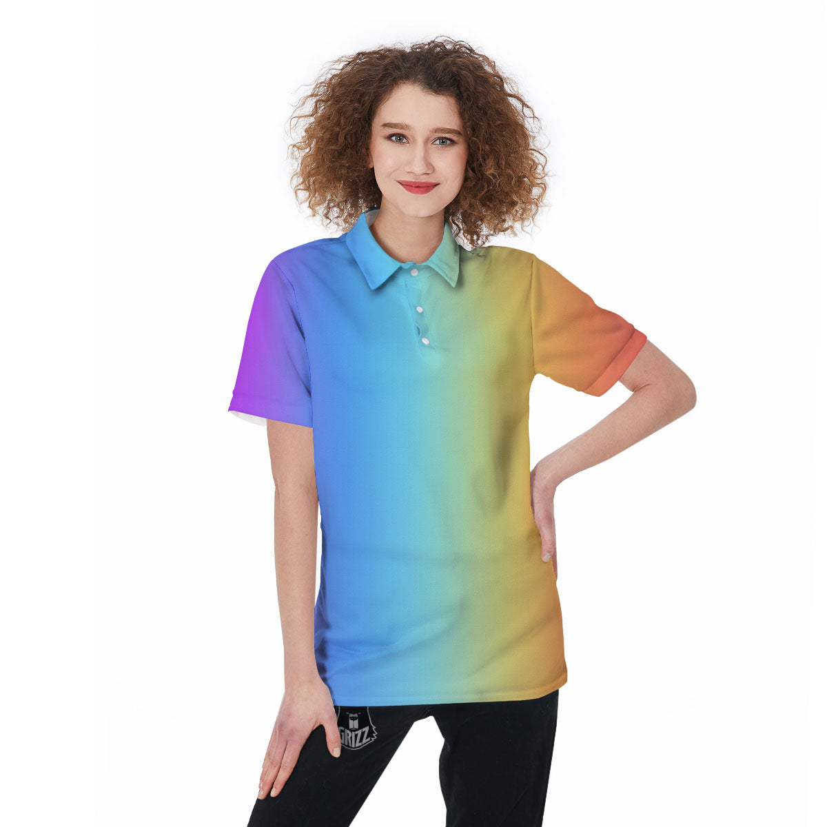 Gradient Rainbow Print Pattern Women's Golf Shirts-grizzshop
