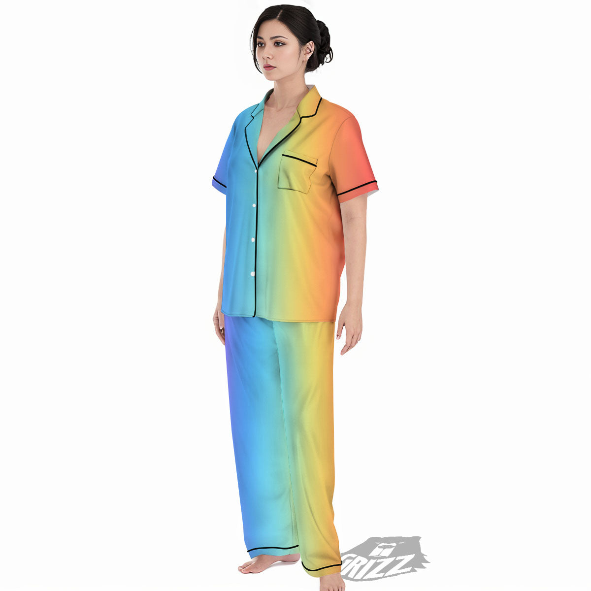 Gradient Rainbow Print Pattern Women's Pajamas Set-grizzshop