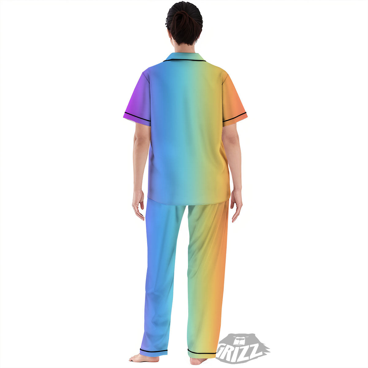 Gradient Rainbow Print Pattern Women's Pajamas Set-grizzshop