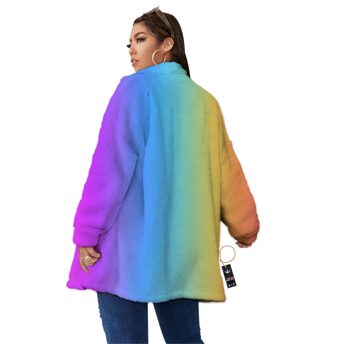 Gradient Rainbow Print Pattern Women's Sherpa Jacket-grizzshop