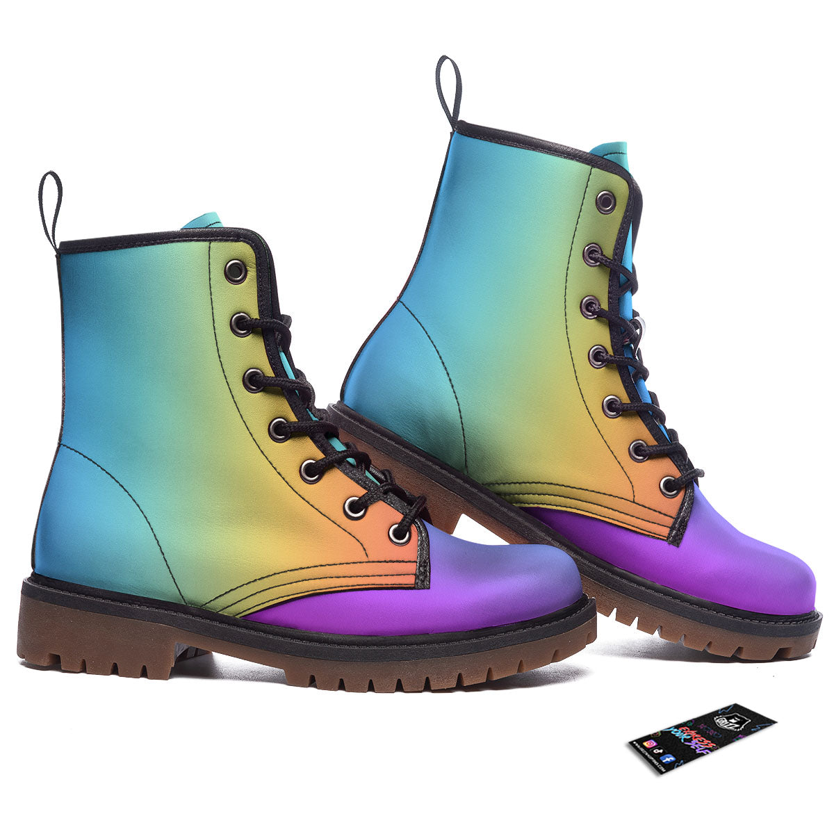Gradient Rainbow Print Pattern Work Boots-grizzshop
