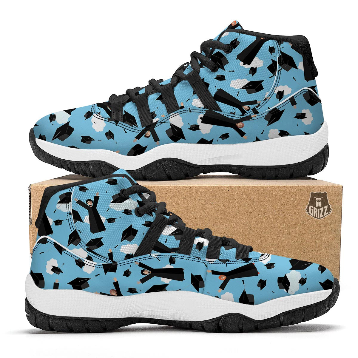 Graduation Day Pattern Print Black Bball Shoes-grizzshop