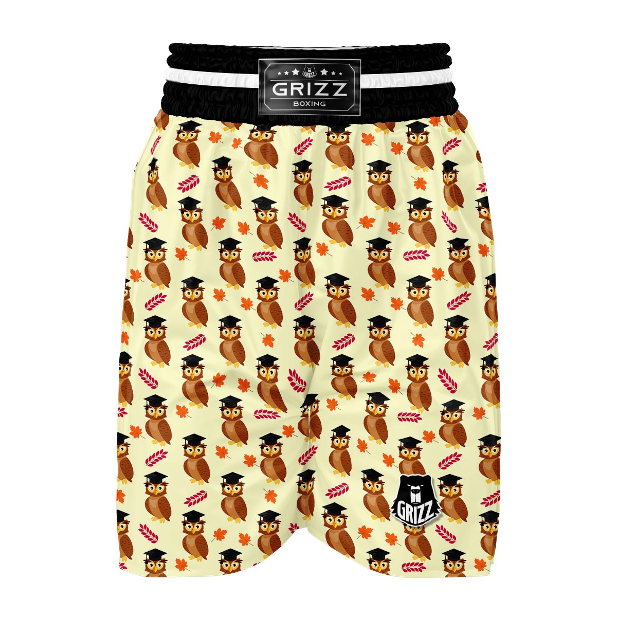Graduation Owl Pattern Print Boxing Shorts-grizzshop