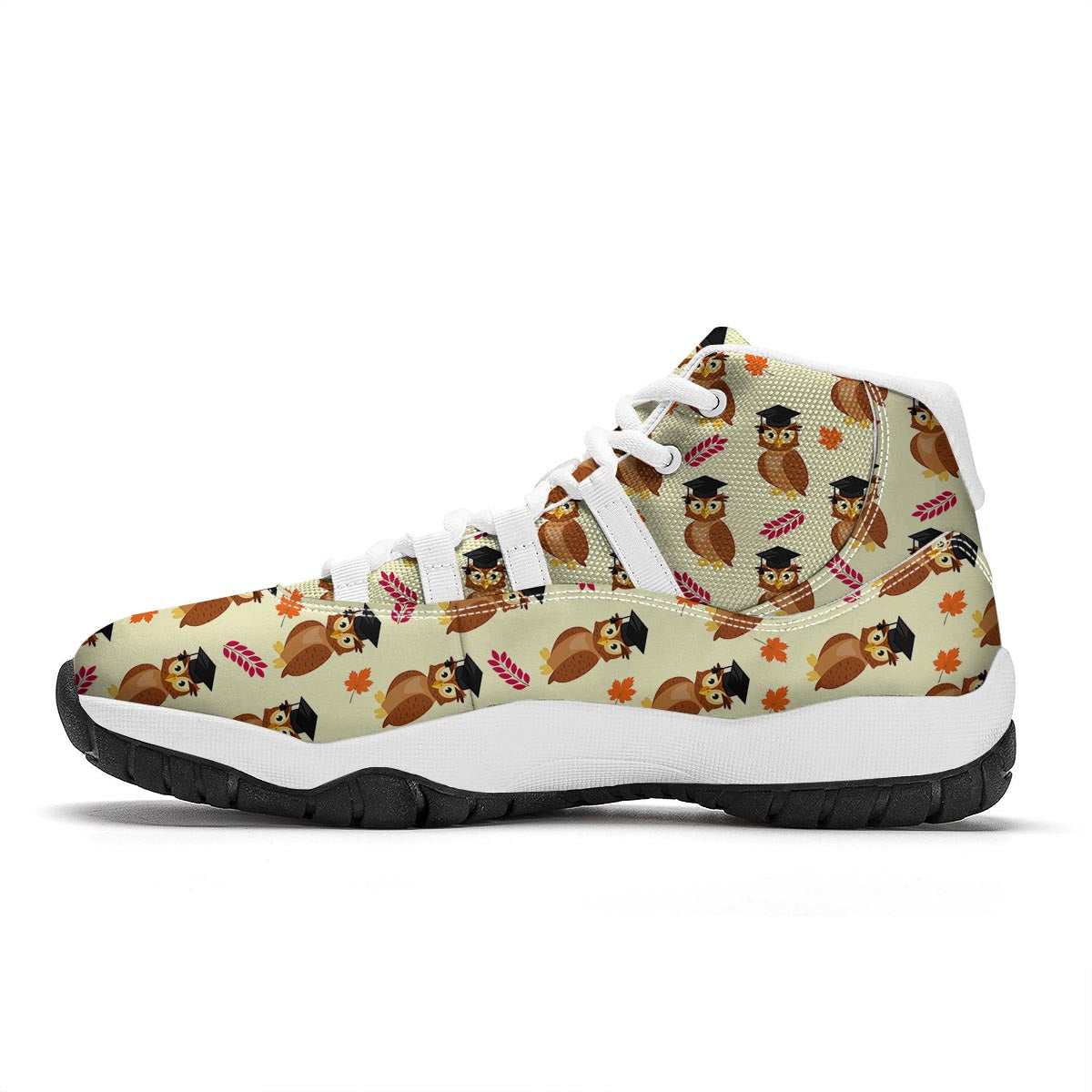 Graduation Owl Pattern Print White Bball Shoes-grizzshop