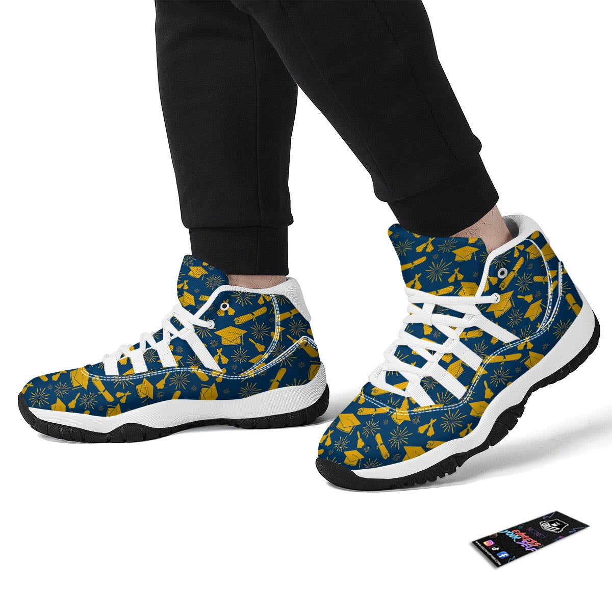 Graduation Pattern Print White Bball Shoes-grizzshop