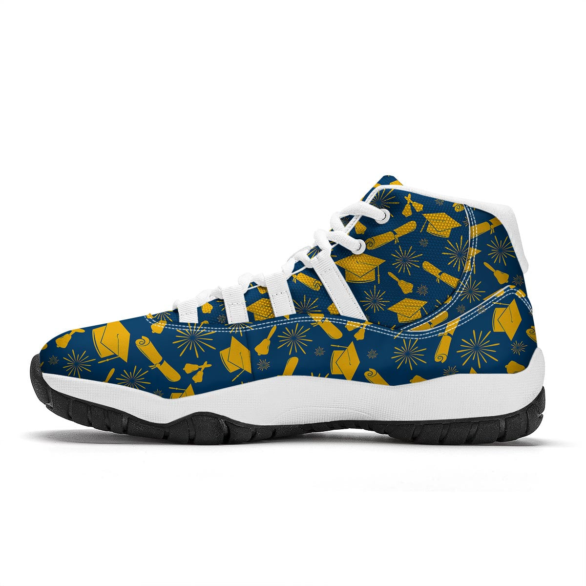 Graduation Pattern Print White Bball Shoes-grizzshop