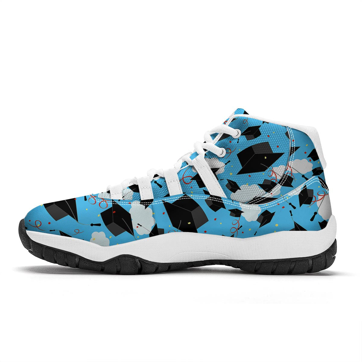 Graduation Print Pattern White Bball Shoes-grizzshop