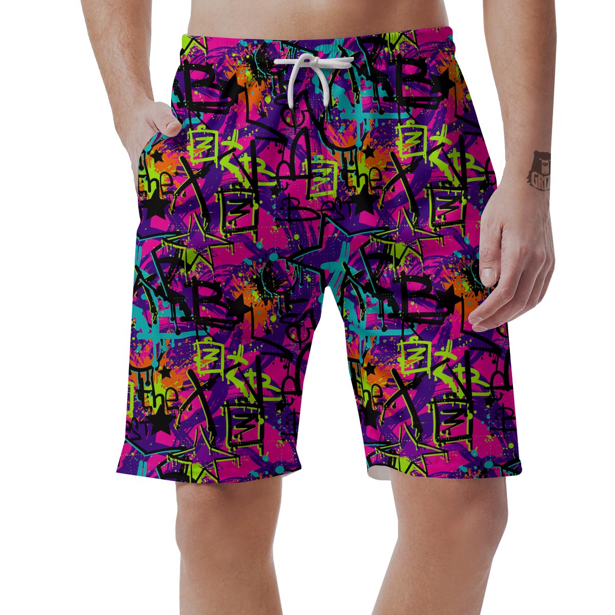 Graffiti Airbrush Print Men's Shorts-grizzshop