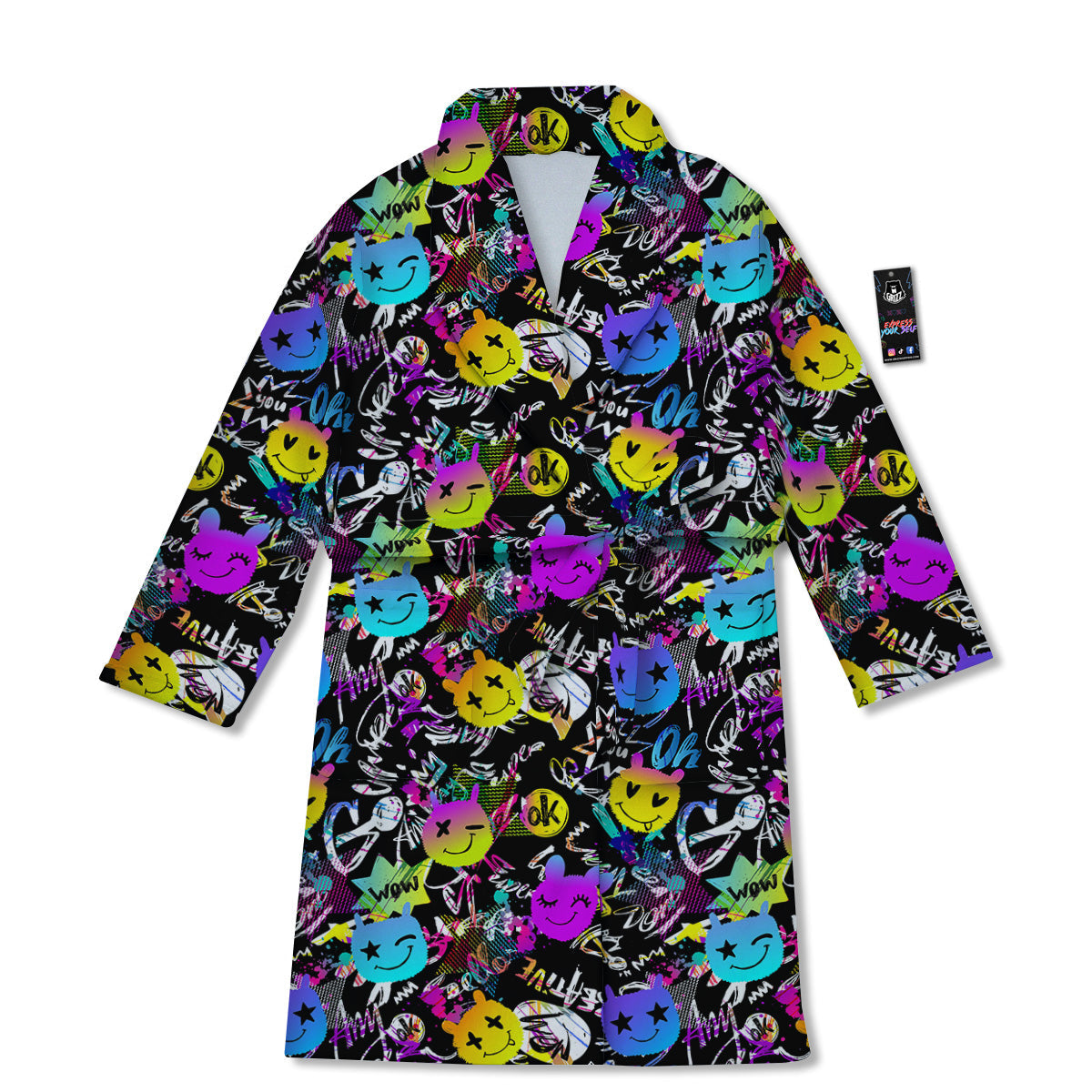 Graffiti Colorful Emoji Faces Print Pattern Bathrobe-grizzshop