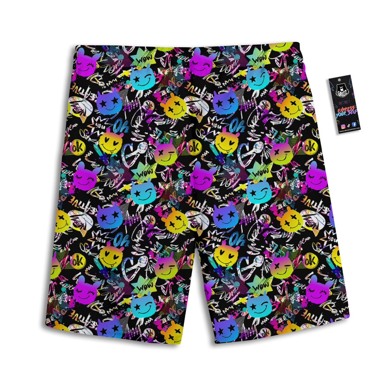 Graffiti Colorful Emoji Faces Print Pattern Men's Athletic Shorts