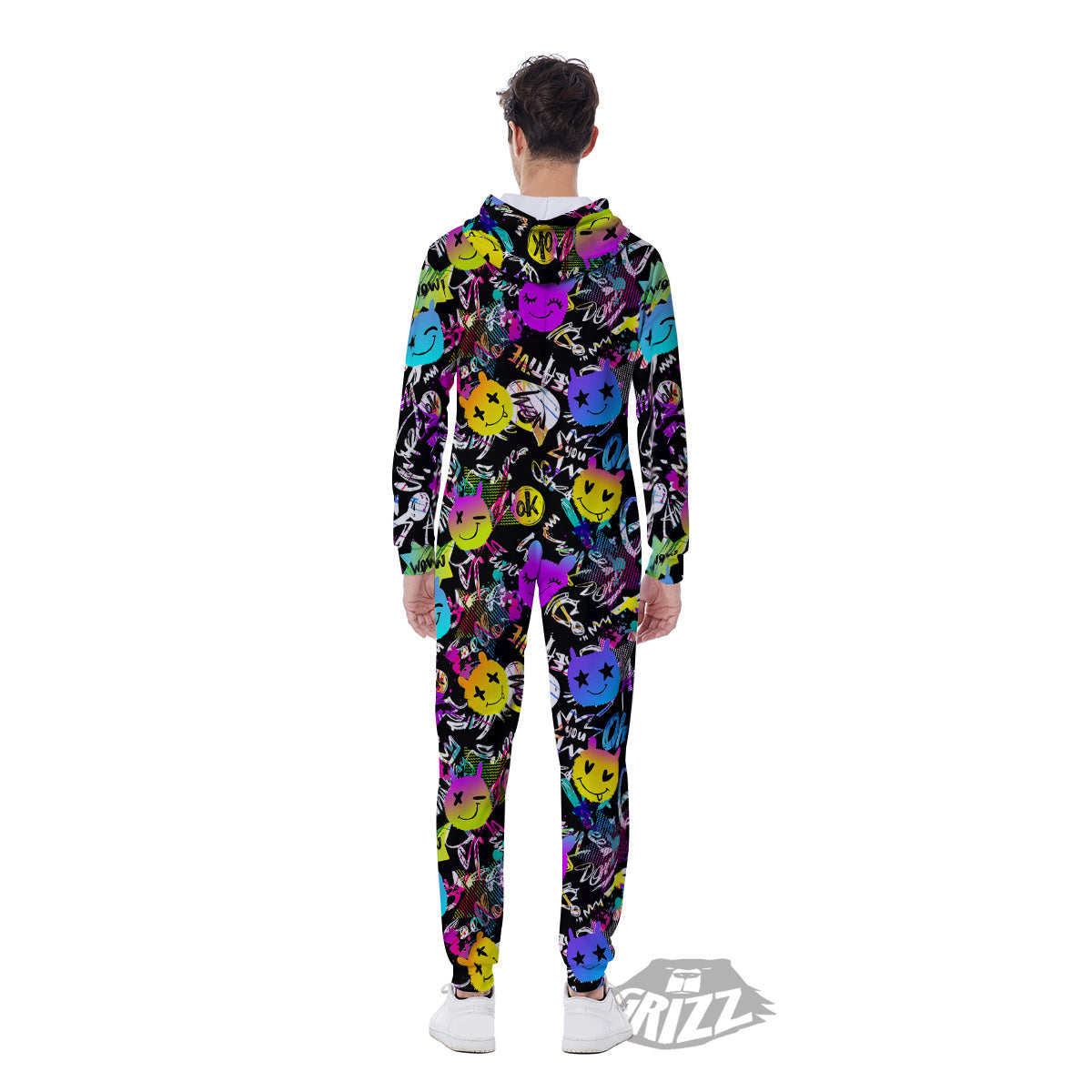 Graffiti Colorful Emoji Faces Print Pattern Men's Jumpsuit-grizzshop