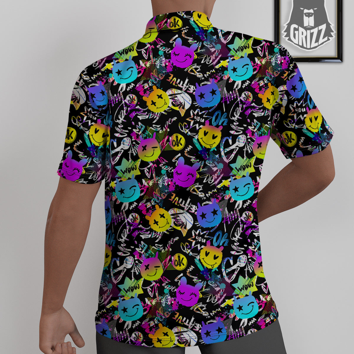 Graffiti Colorful Emoji Faces Print Pattern Untucked Shirts-grizzshop