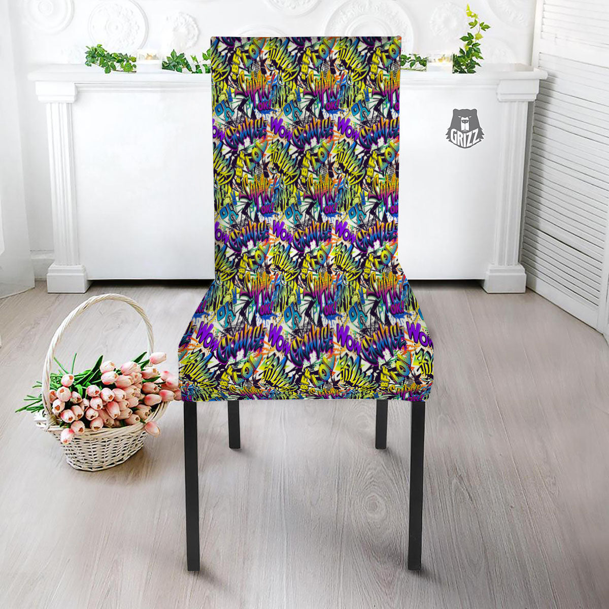 Graffiti Colorful Print Pattern Dining Chair Slipcover-grizzshop