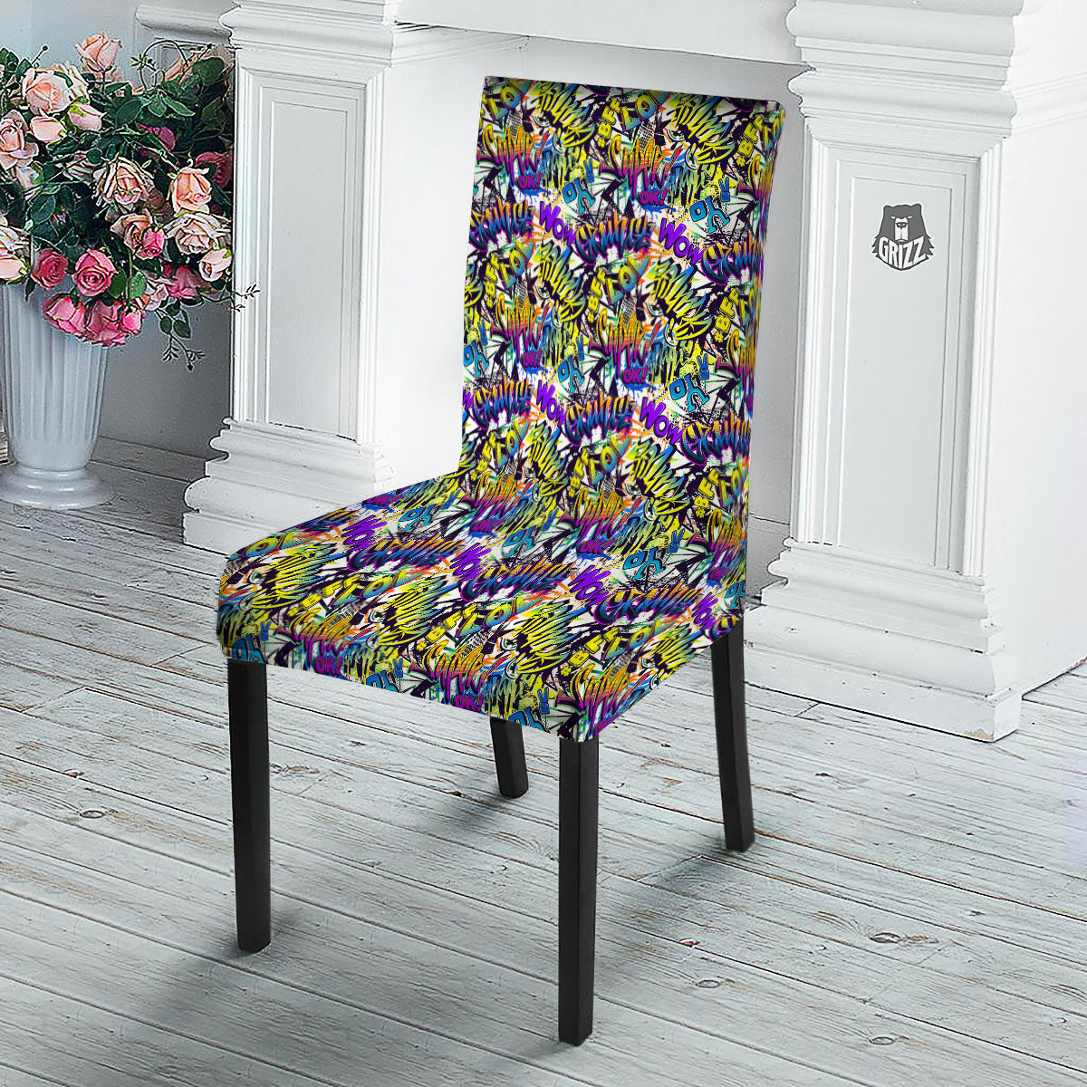 Graffiti Colorful Print Pattern Dining Chair Slipcover-grizzshop