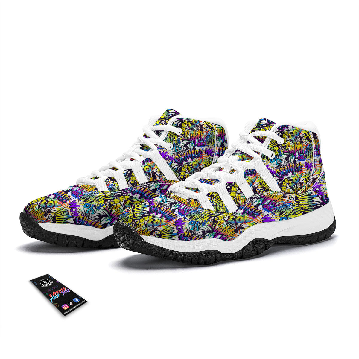Graffiti Colorful Print Pattern White Bball Shoes-grizzshop