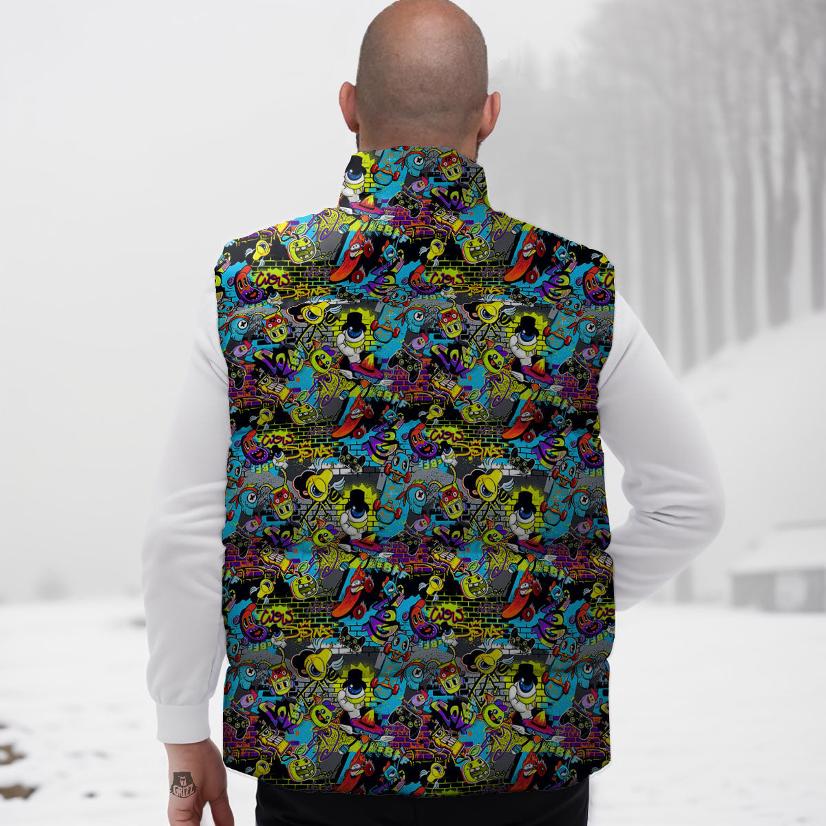Graffiti Funky Print Pattern Down Vest-grizzshop