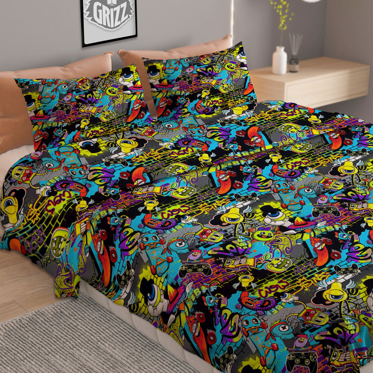 Graffiti Funky Print Pattern Duvet Cover Bedding Set