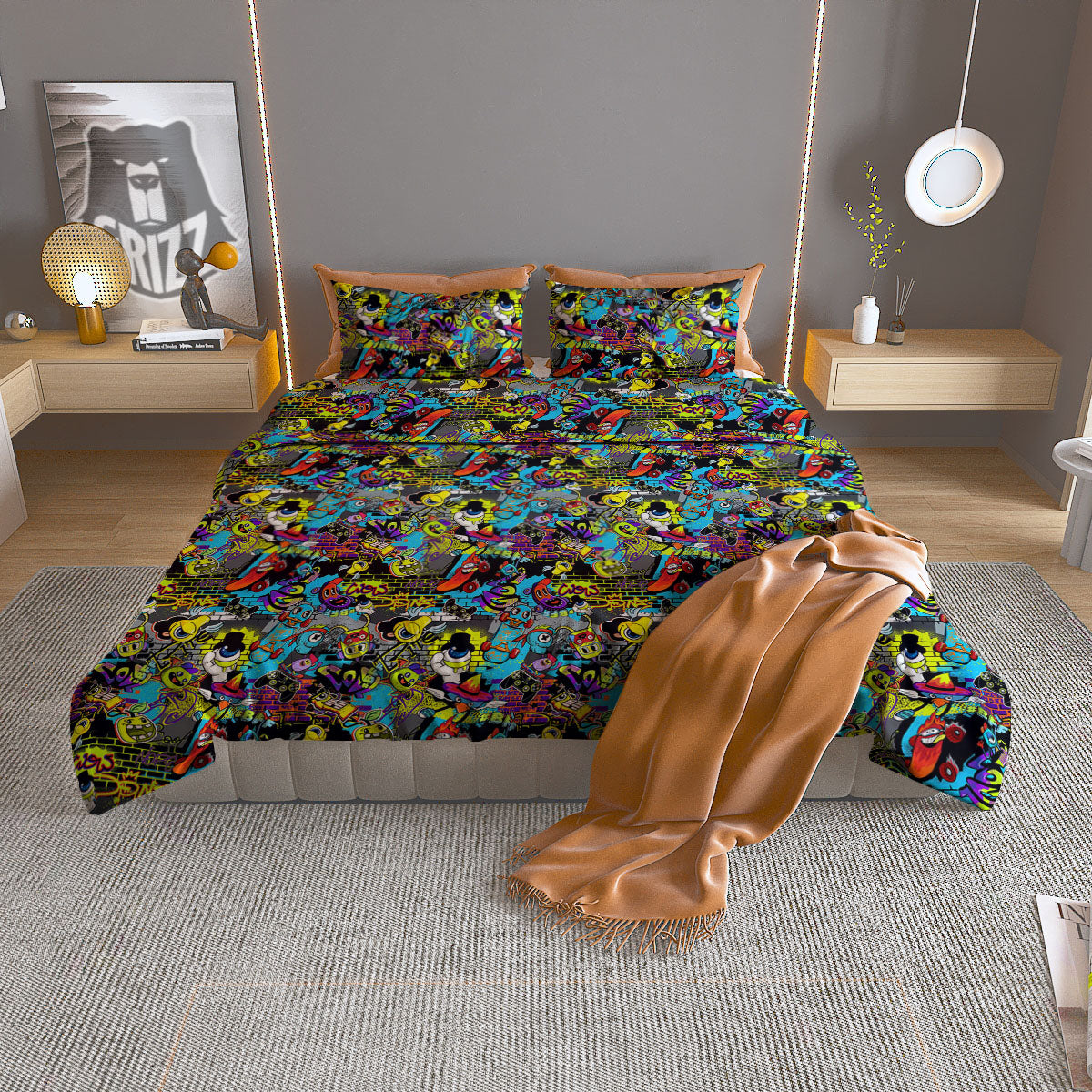 Graffiti Funky Print Pattern Duvet Cover Bedding Set