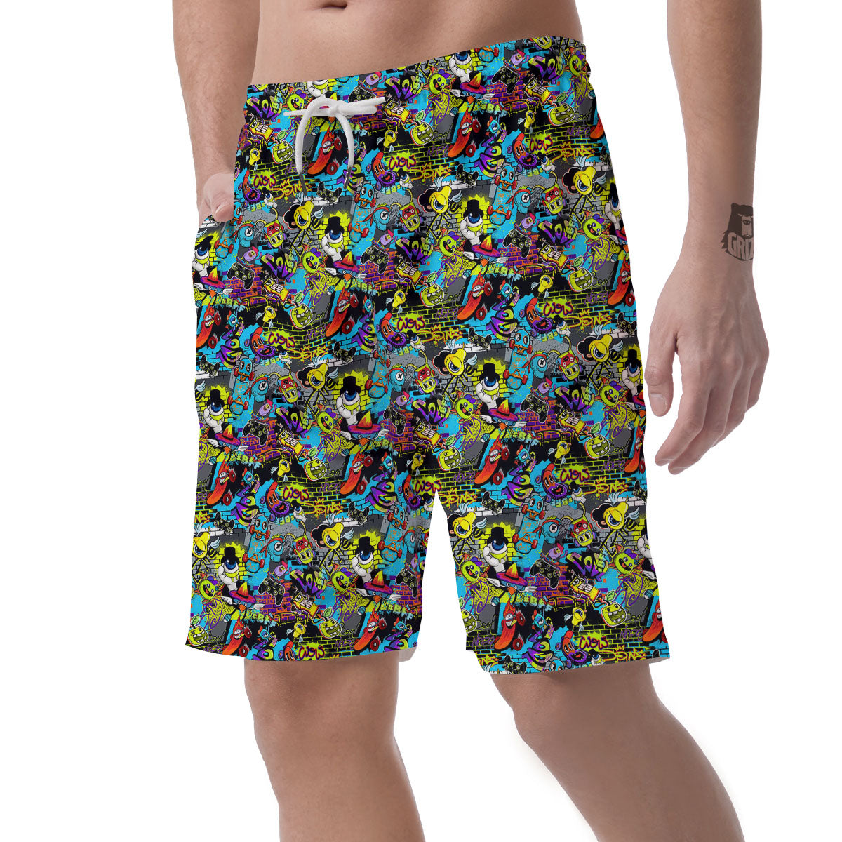 Graffiti Funky Print Pattern Men's Shorts-grizzshop