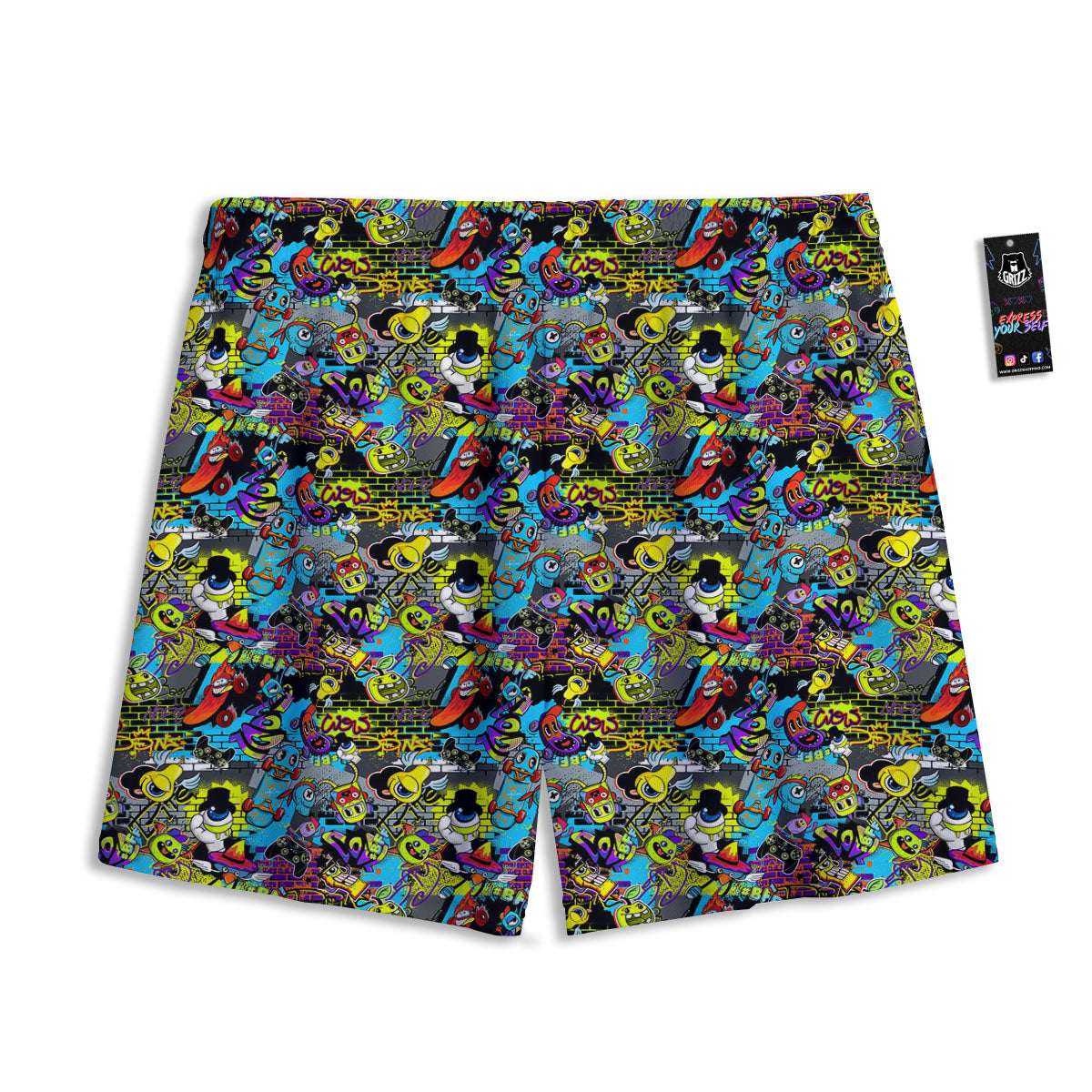 Graffiti Funky Print Pattern Mesh Shorts-grizzshop