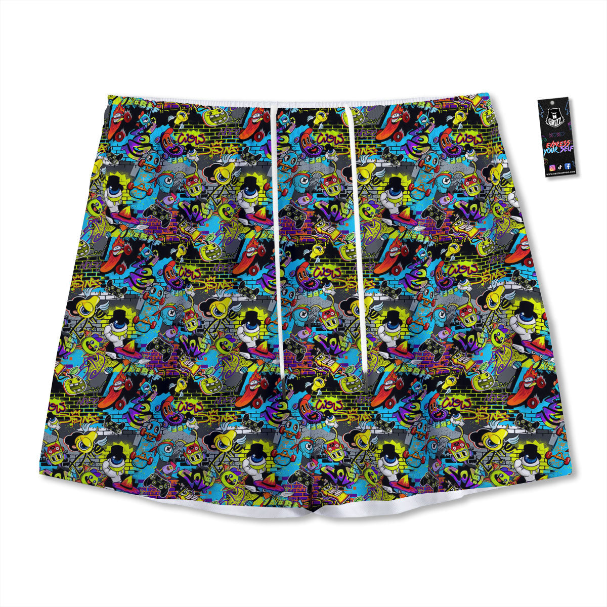 Graffiti Funky Print Pattern Mesh Shorts-grizzshop