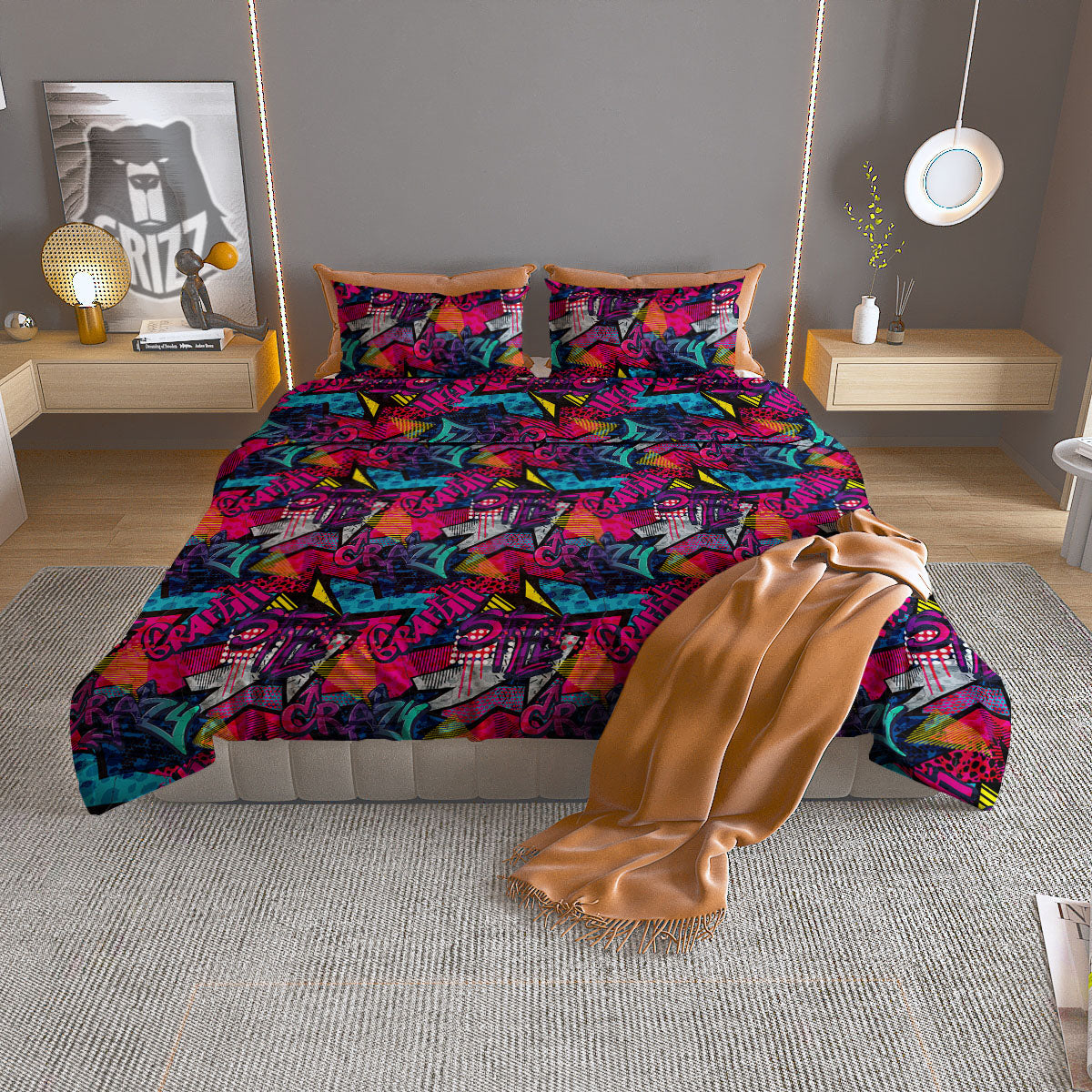 Graffiti Grunge Print Pattern Duvet Cover Bedding Set
