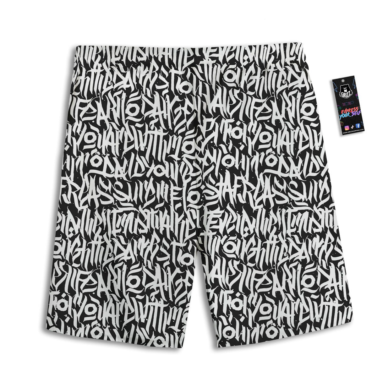 Graffiti Grunge White Text Abstract Print Men's Athletic Shorts