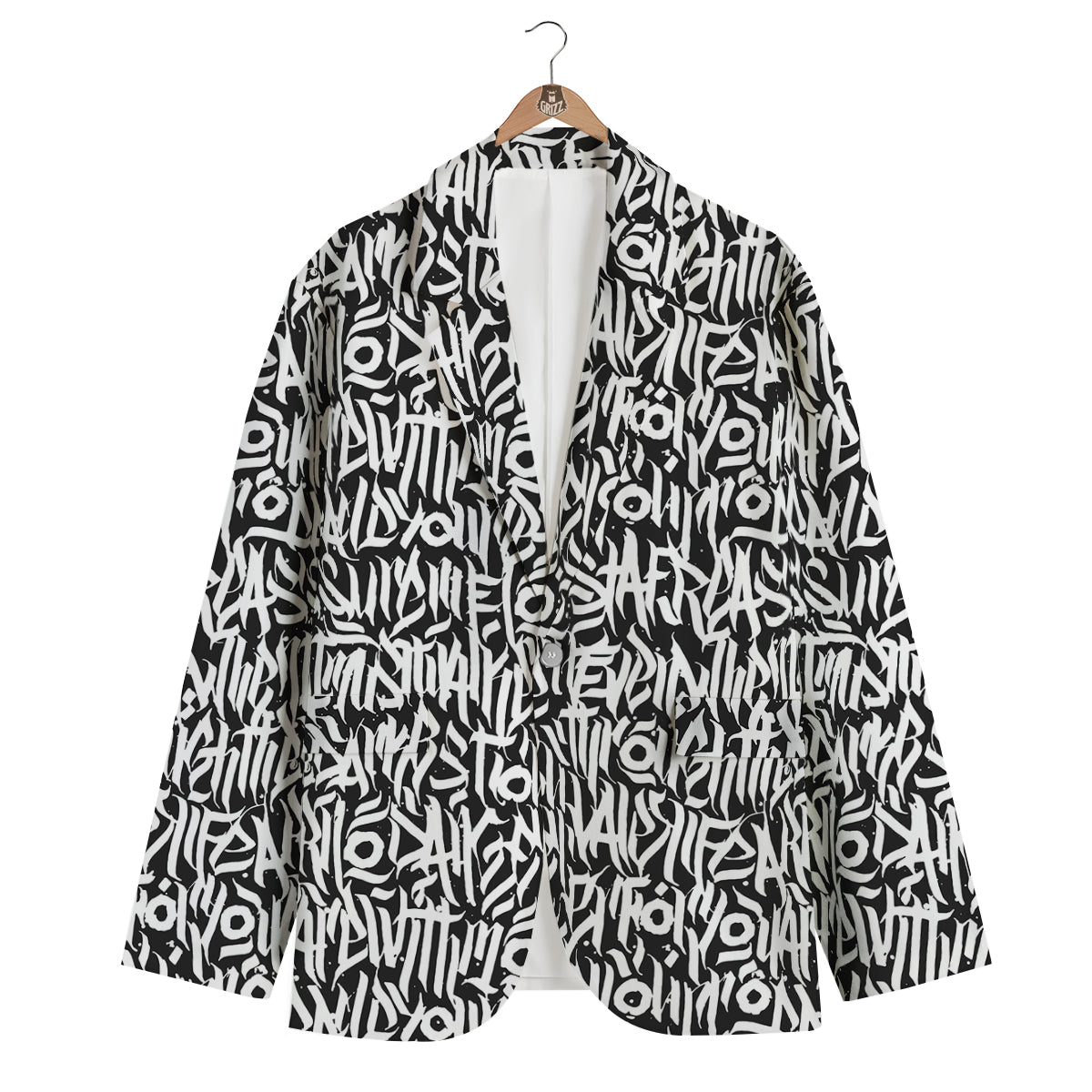 Graffiti Grunge White Text Abstract Print Men's Blazer-grizzshop