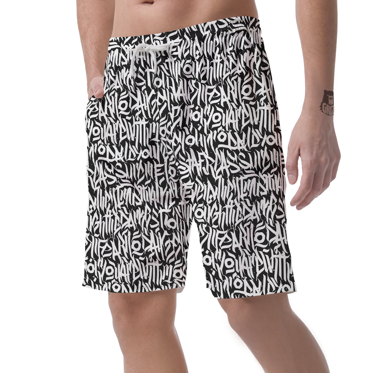 Graffiti Grunge White Text Abstract Print Men's Shorts-grizzshop
