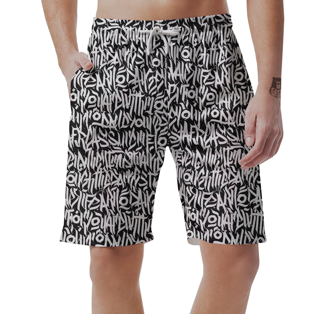 Graffiti Grunge White Text Abstract Print Men's Shorts-grizzshop