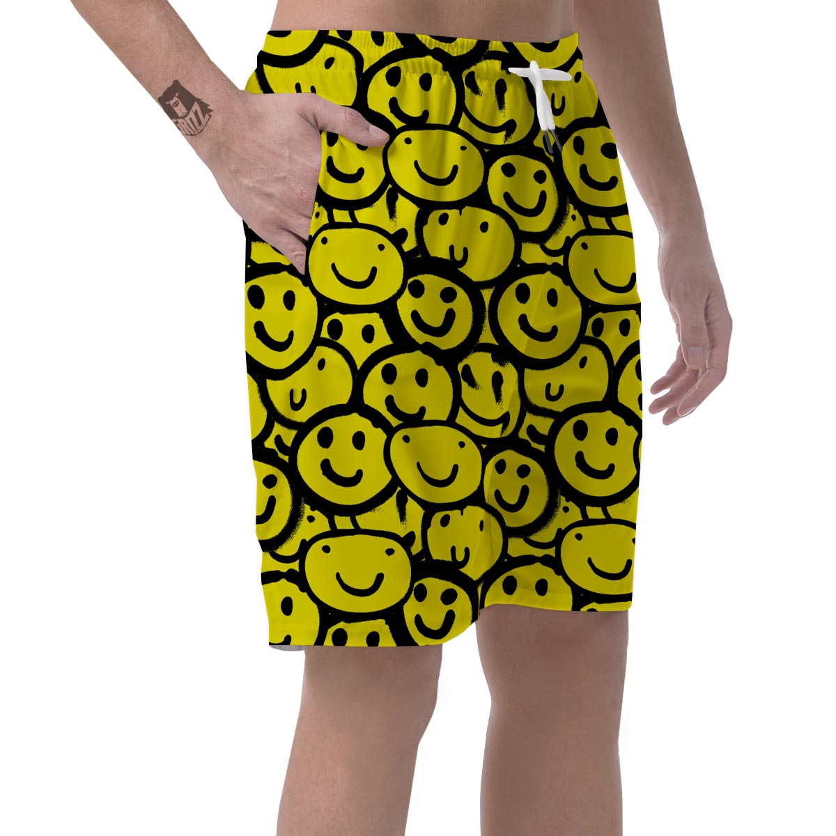 Graffiti Happy Emoji Print Men's Shorts-grizzshop