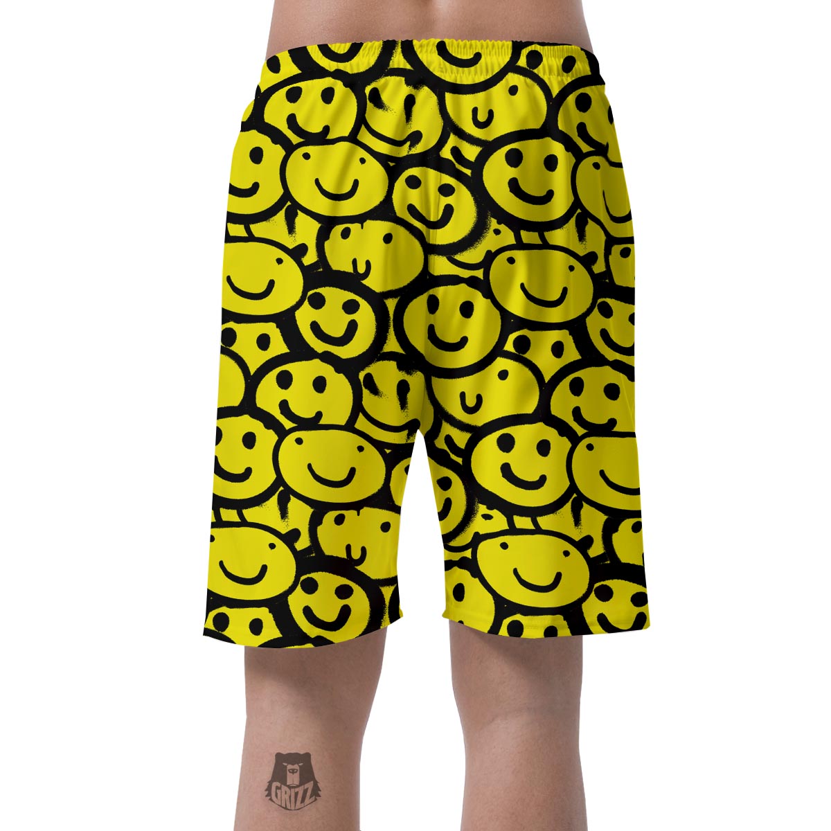 Graffiti Happy Emoji Print Men's Shorts-grizzshop