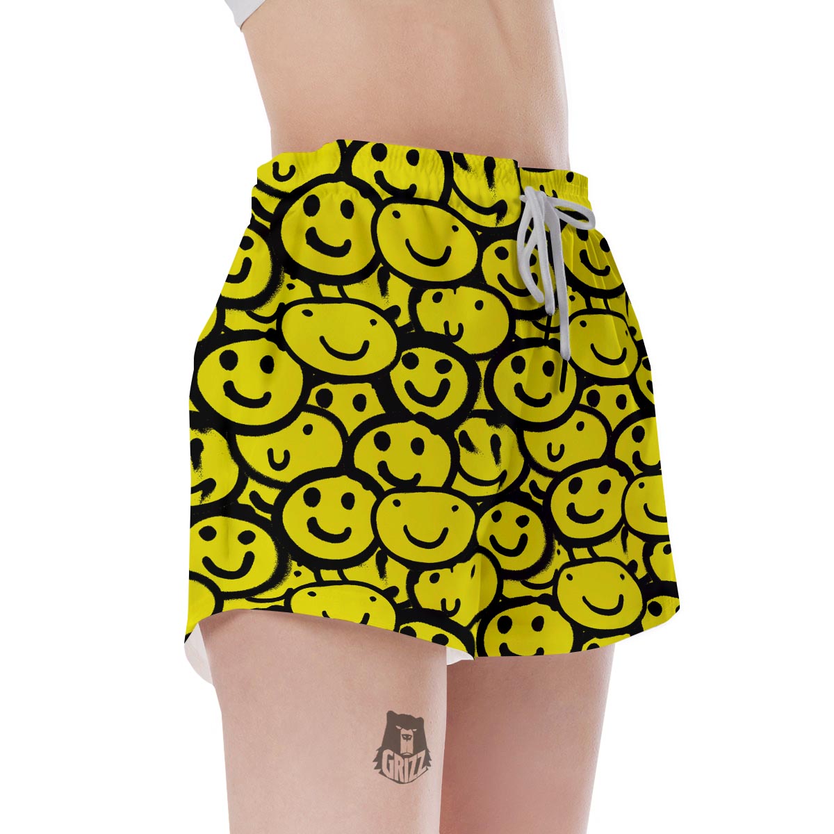 Graffiti Happy Emoji Print Women's Shorts-grizzshop