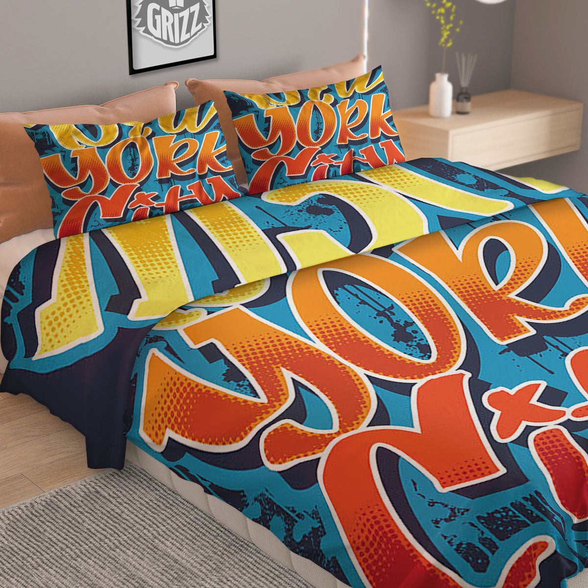 Graffiti NYC Print Duvet Cover Bedding Set
