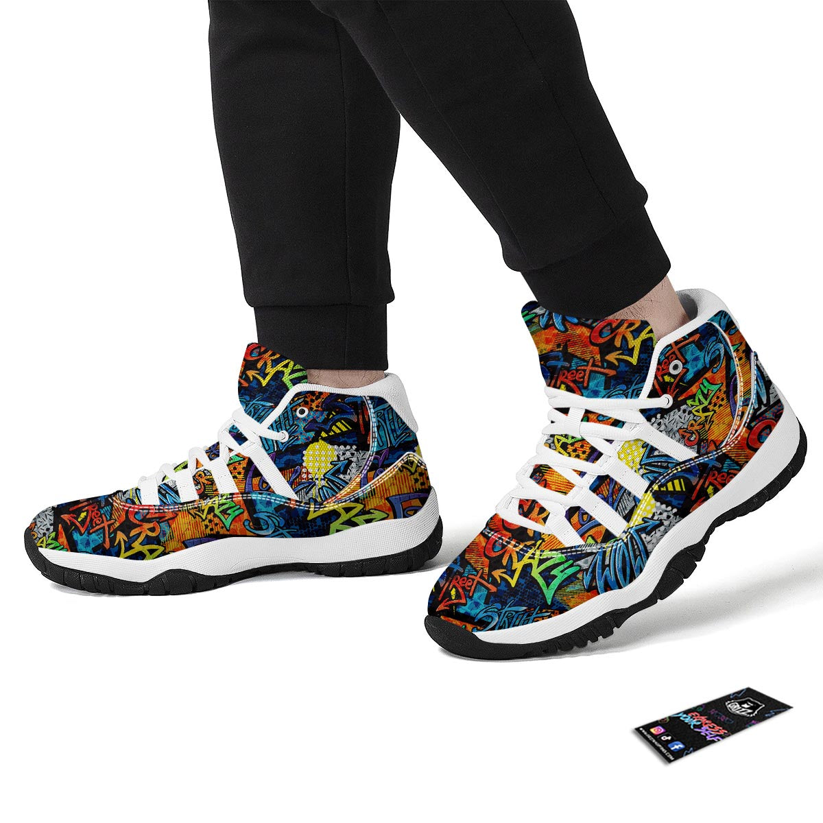 Graffiti Retro Print Pattern White Bball Shoes-grizzshop